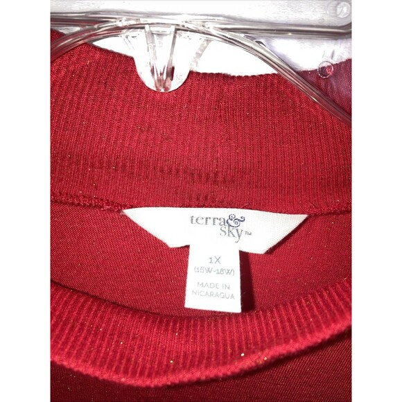 Terri Sky mock neck pullover sweater Red With Gold Specks 1X - Picture 2 of 4